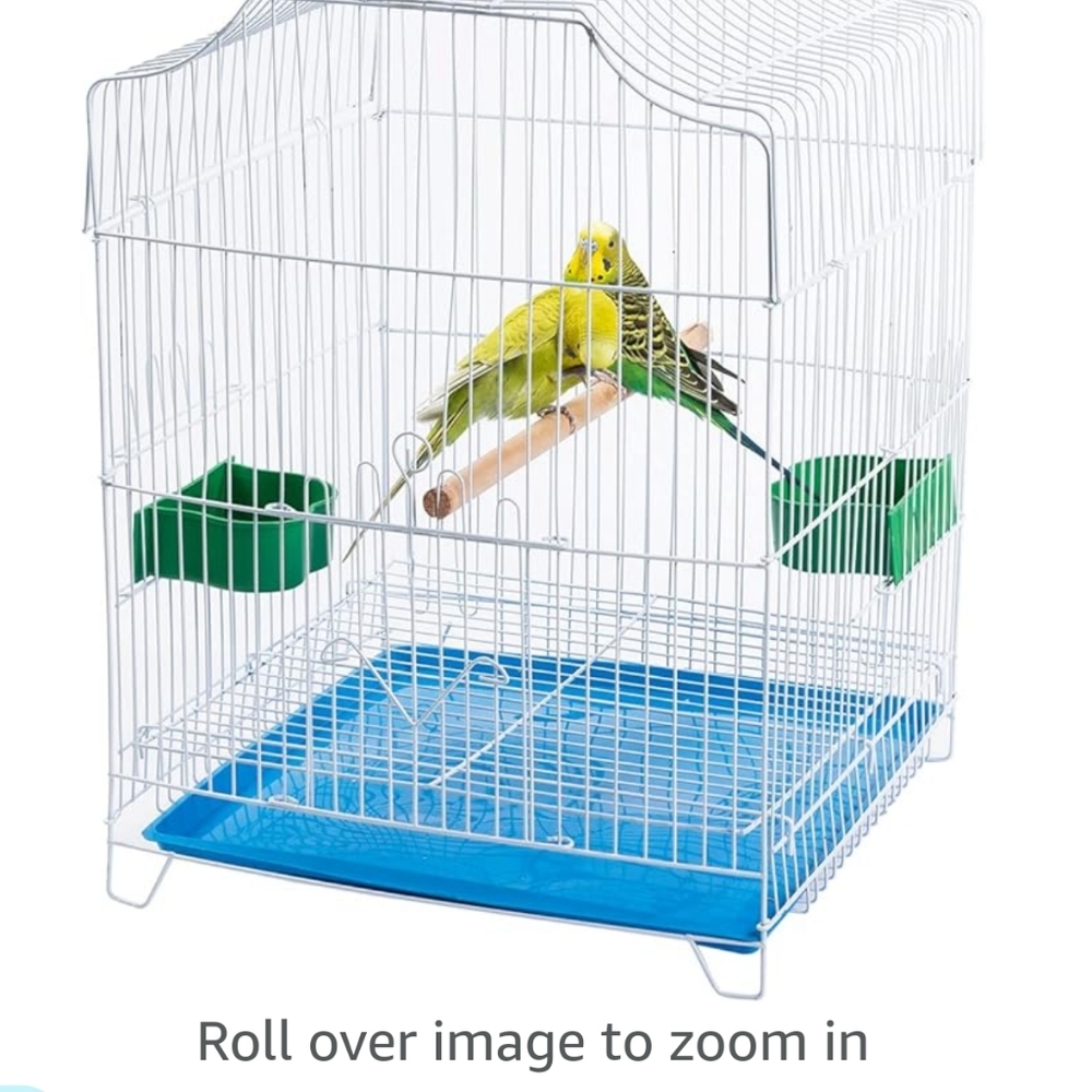 Small bird travel cage with blue plastic removable tray